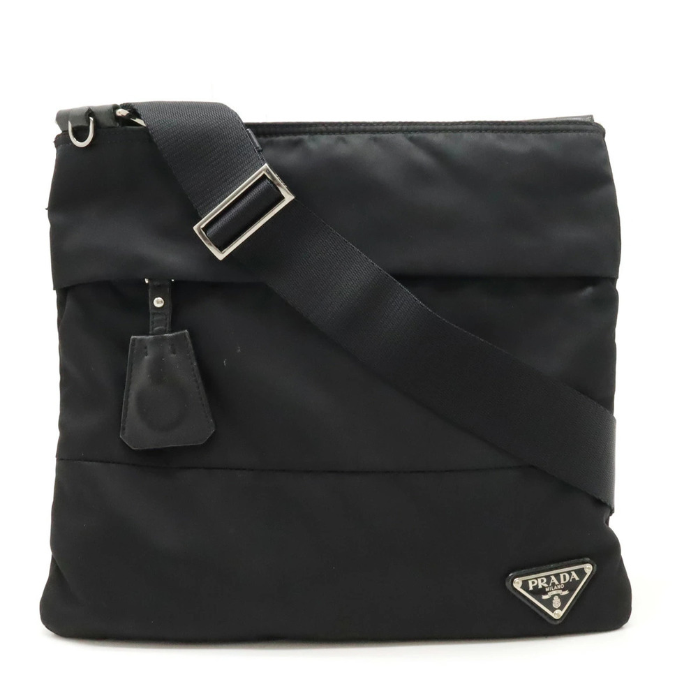 Prada Crossbody Bag Leather NERO Black Key Ring